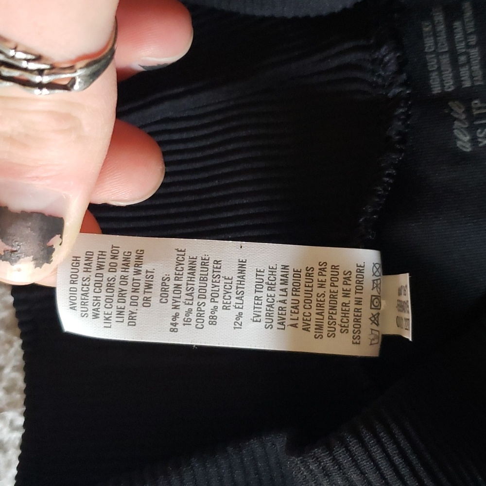 Aerie Crinkle Ribbed High Cut Banded Cheeky Bikini Bottom in Black - Picture 4 of 5